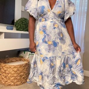 JESSICA SIMPSON Floral Blue and Yellow Women's Dress